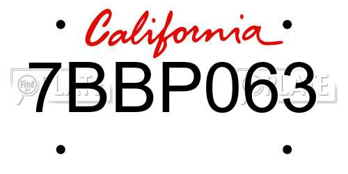 7BBP063 California License Plate