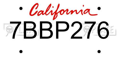 7BBP276 California License Plate