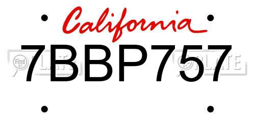7BBP757 California License Plate