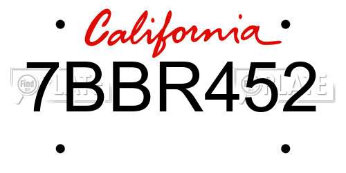 7BBR452 California License Plate