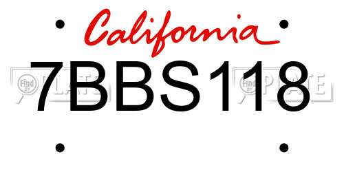 7BBS118 California License Plate