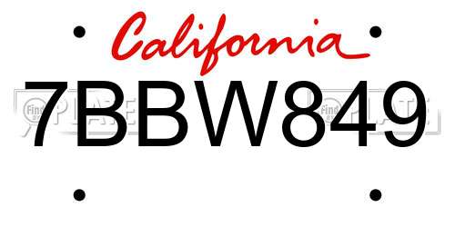 7BBW849 California License Plate
