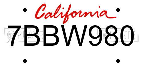 7BBW980 California License Plate