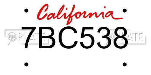 7BC538 California License Plate