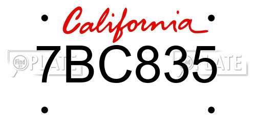 7BC835 California License Plate