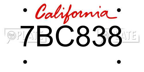 7BC838 California License Plate