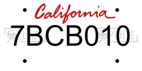 7BCB010 California License Plate