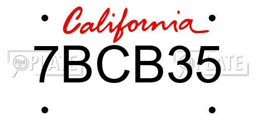 7BCB35 California License Plate
