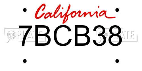 7BCB38 California License Plate