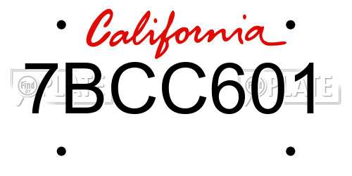 7BCC601 California License Plate