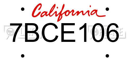 7BCE106 California License Plate