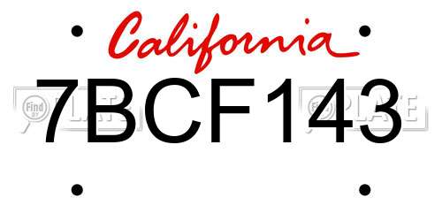 7BCF143 California License Plate
