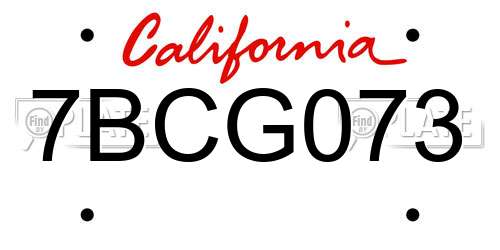 7BCG073 California License Plate