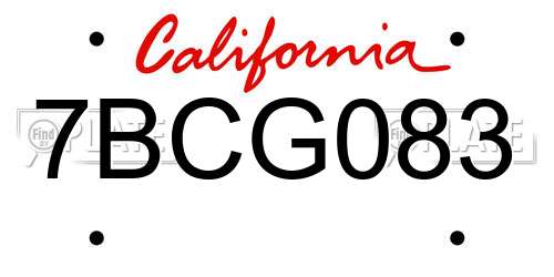 7BCG083 California License Plate