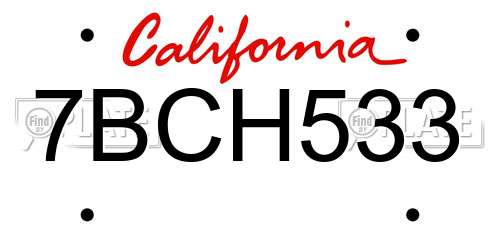 7BCH533 California License Plate