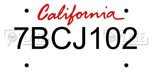7BCJ102 California License Plate