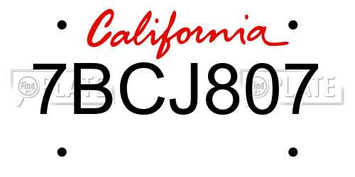 7BCJ807 California License Plate