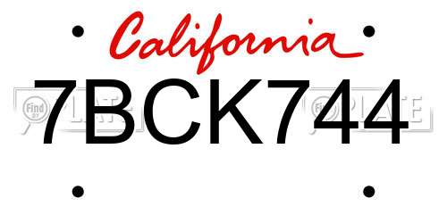 7BCK744 California License Plate