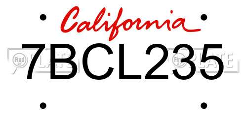 7BCL235 California License Plate