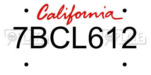 7BCL612 California License Plate