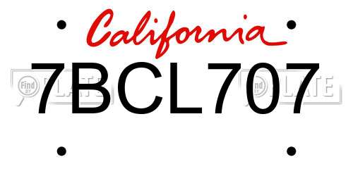 7BCL707 California License Plate
