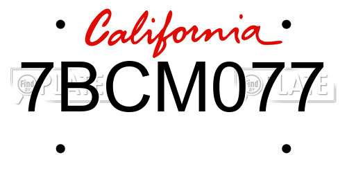 7BCM077 California License Plate