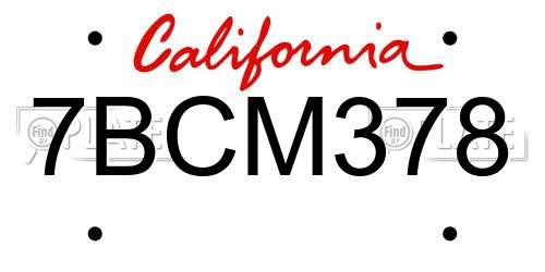 7BCM378 California License Plate
