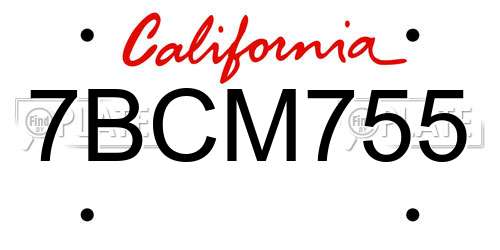 7BCM755 California License Plate