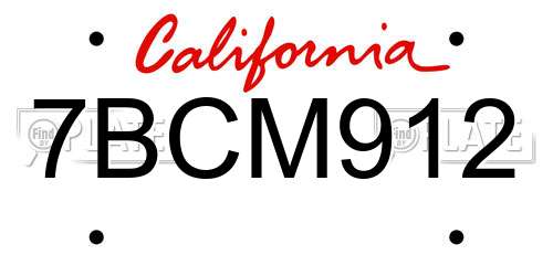 7BCM912 California License Plate