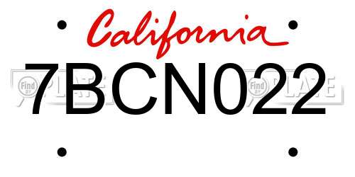 7BCN022 California License Plate