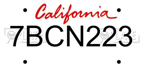 7BCN223 California License Plate