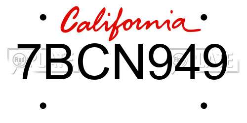 7BCN949 California License Plate