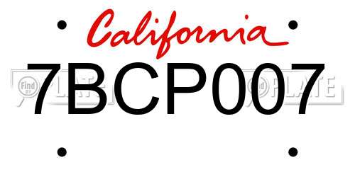 7BCP007 California License Plate
