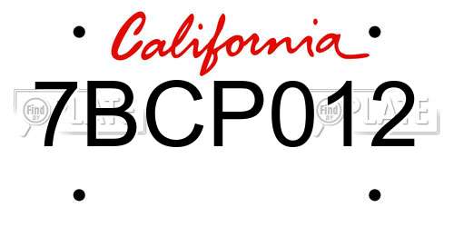 7BCP012 California License Plate
