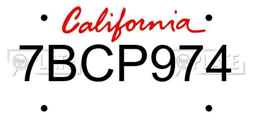 7BCP974 California License Plate