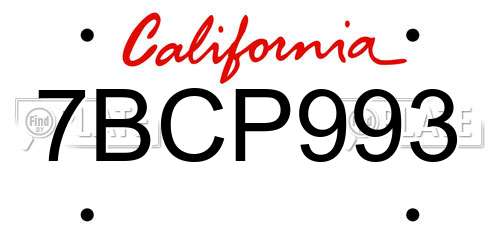 7BCP993 California License Plate