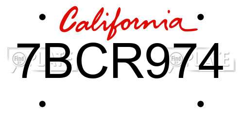 7BCR974 California License Plate