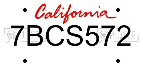 7BCS572 California License Plate