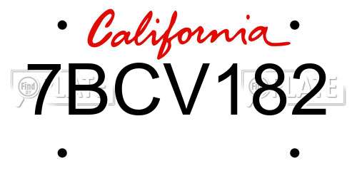 7BCV182 California License Plate