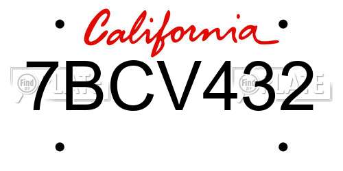 7BCV432 California License Plate