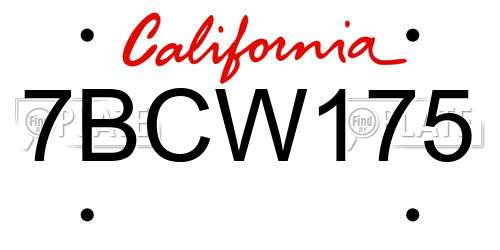 7BCW175 California License Plate