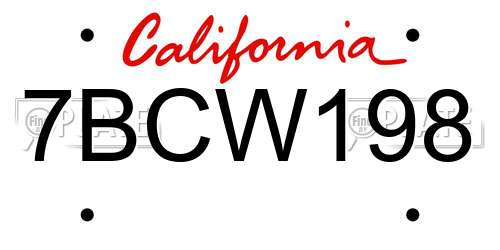 7BCW198 California License Plate