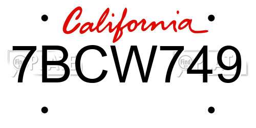 7BCW749 California License Plate