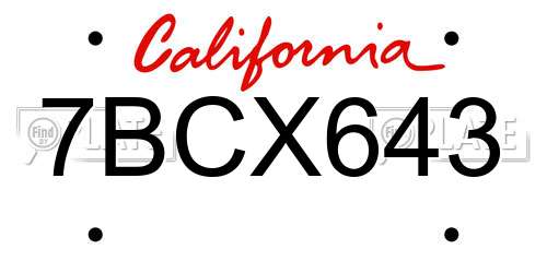 7BCX643 California License Plate