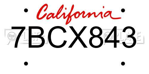 7BCX843 California License Plate