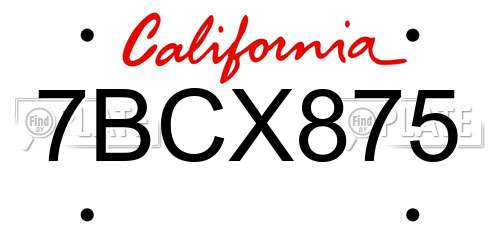 7BCX875 California License Plate