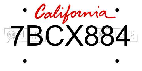 7BCX884 California License Plate