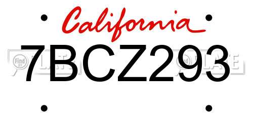 7BCZ293 California License Plate