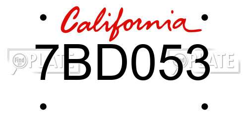 7BD053 California License Plate