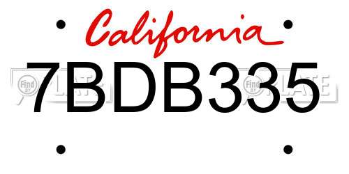 7BDB335 California License Plate